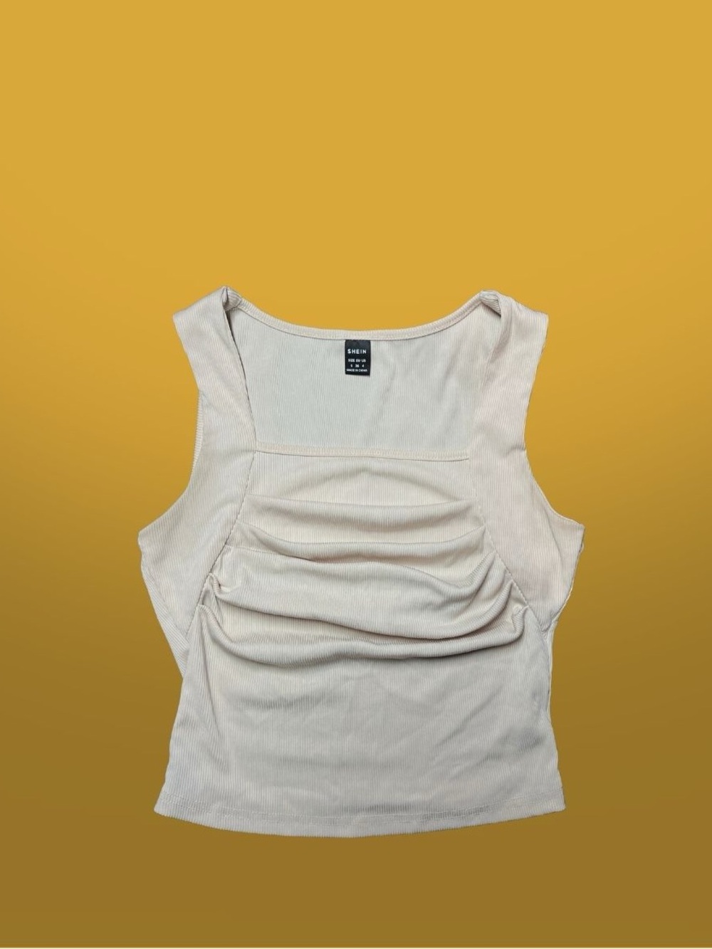SHEIN Cream Ruched Square Neck Crop Tank
